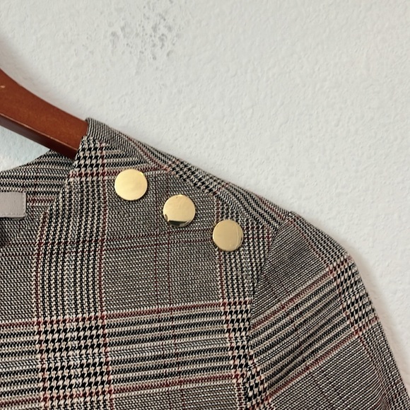 H&M Tan & Black Plaid Long Sleeve Shift Dress - Picture 3 of 4